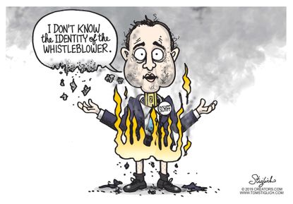 Political Cartoon U.S. Whistleblower Identity Schiff Liar Pants On Fire