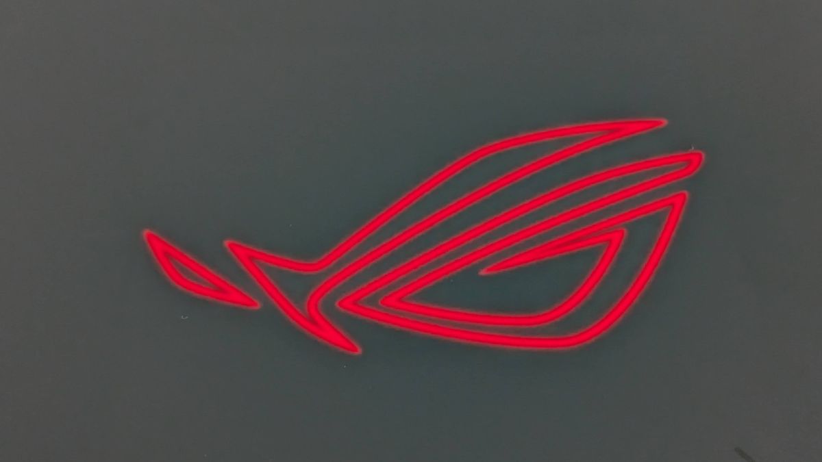 Close up of Asus ROG NUC 970 logo glowing red