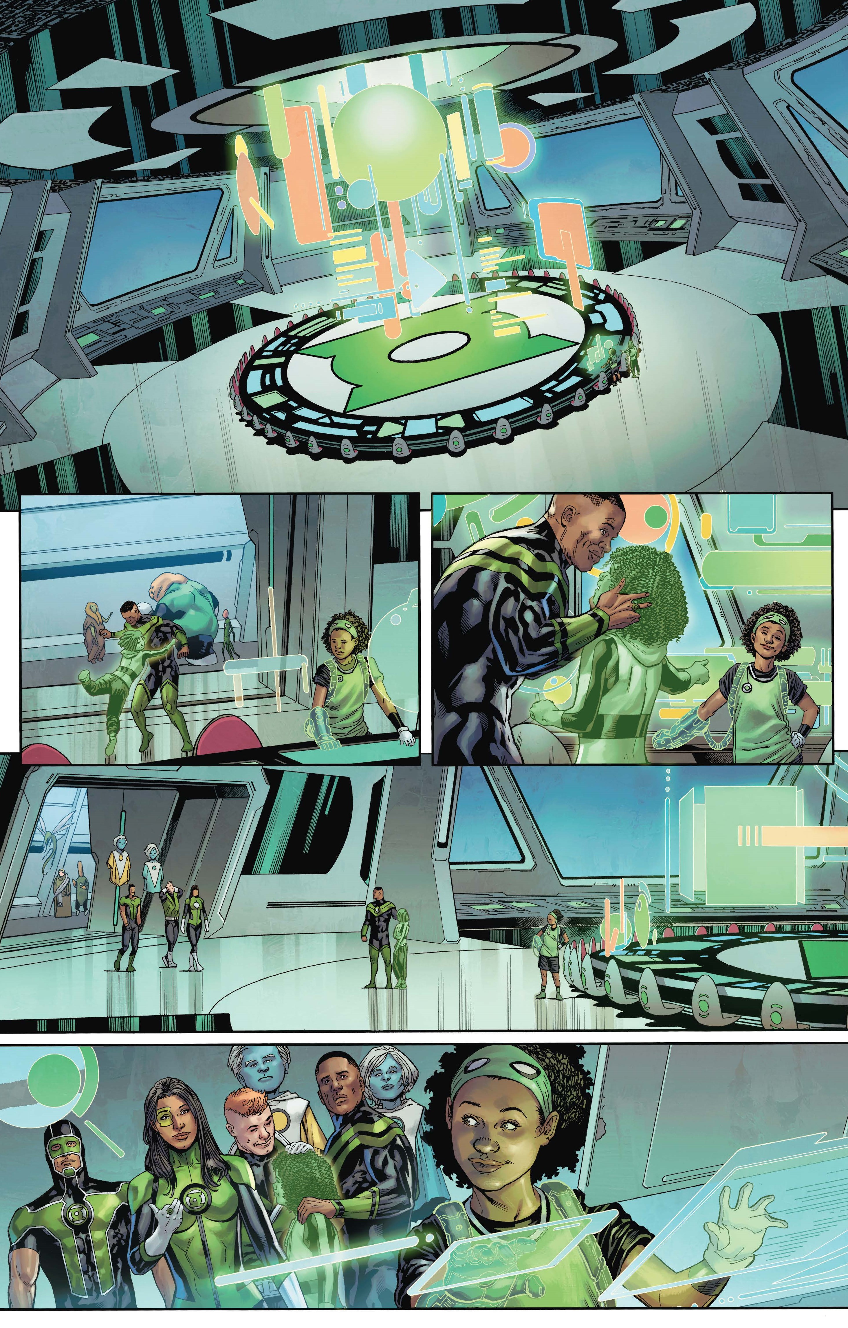 Unlettered interior pages from Green Lantern Corps #1.