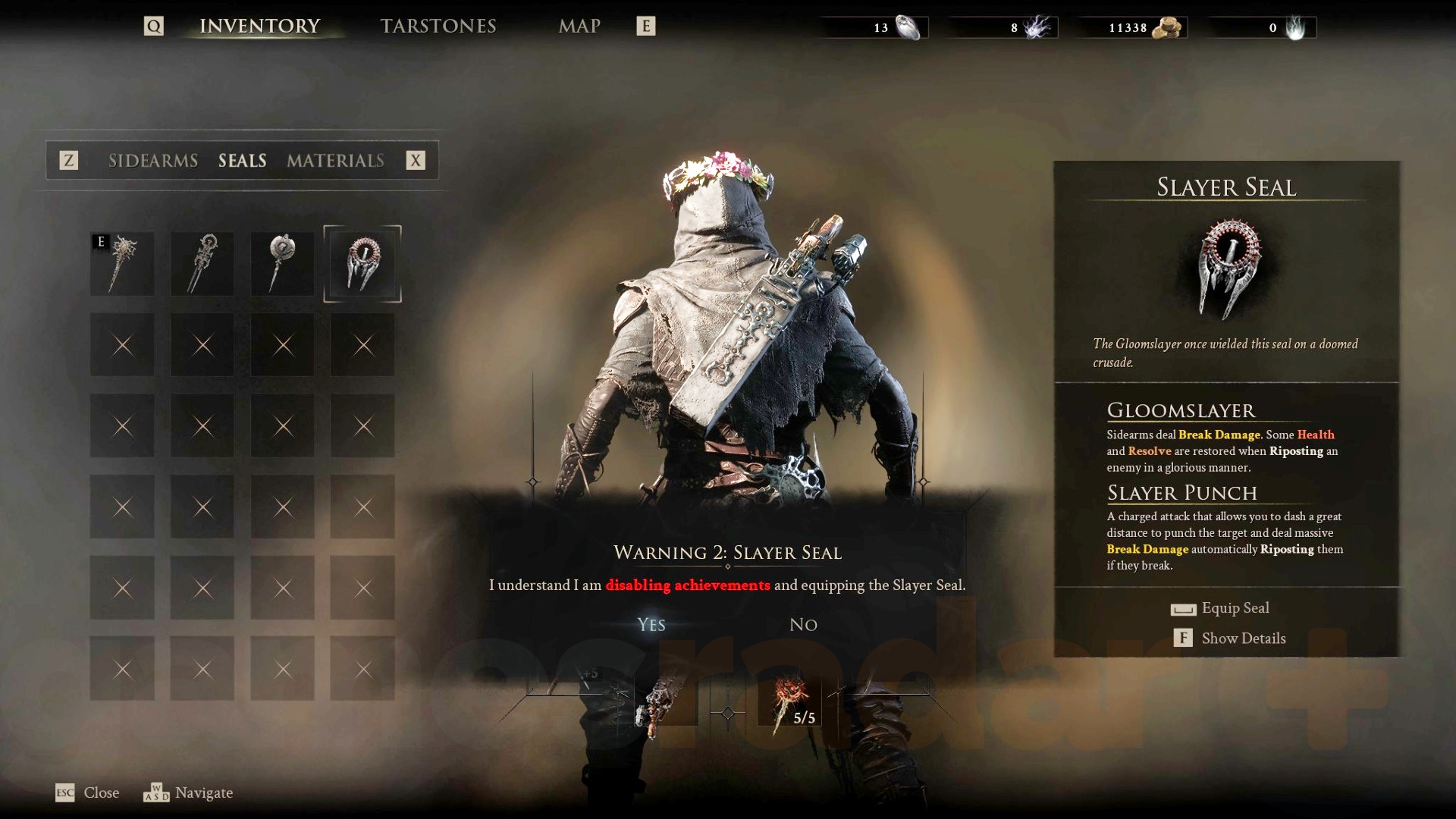 A warning appears in-game asking if the players if sure they want to equip the Mortal Shell 2 Slayer Seal.
