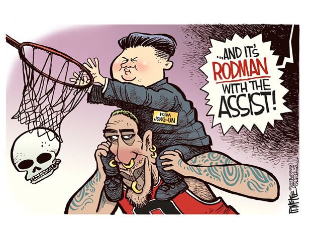 Editorial cartoon Dennis Rodman North Korea