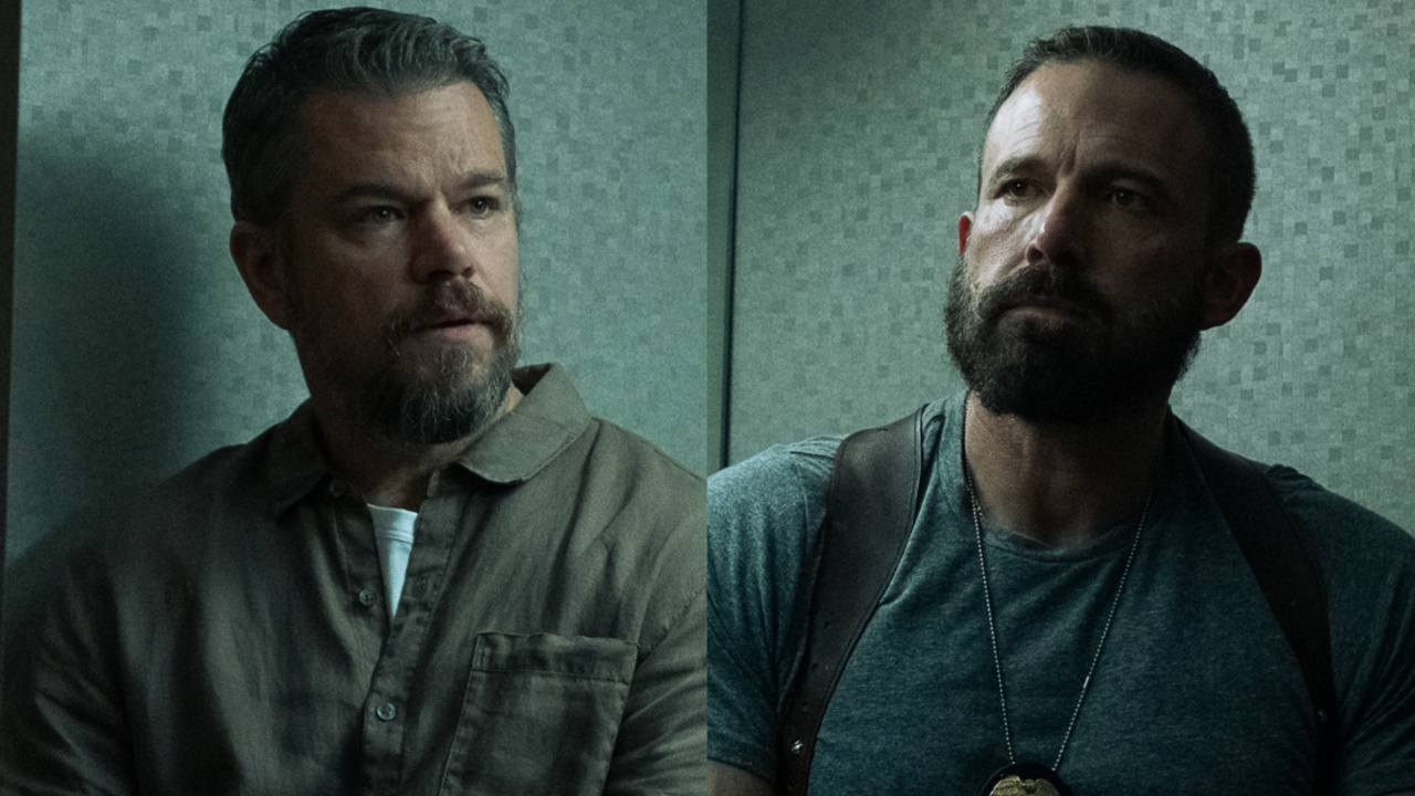 Split image of Matt Damon and Ben Affleck in The Rip