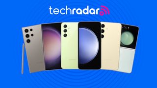 Samsung phones on blue backgeound with TechRadar text