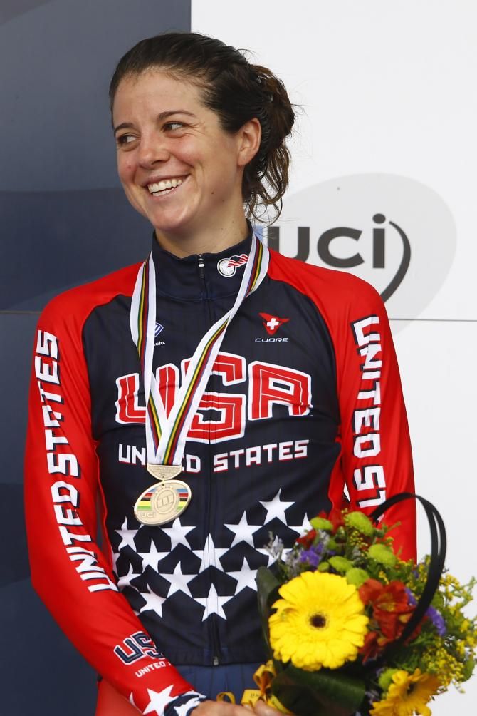 America&rsquo;s Evelyn Stevens on the podium