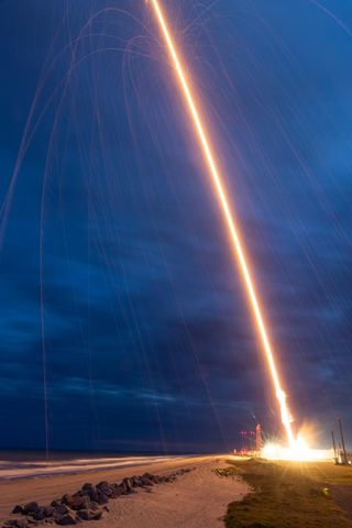 A Black Brant XII sounding rocket carrying the KiNET-X experiment lifts off from NASA's Wallops Flight Facility in Wallops Island, Virginia, on May 16, 2021.