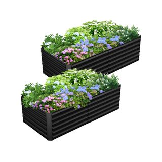 Two raised garden beds with flowers