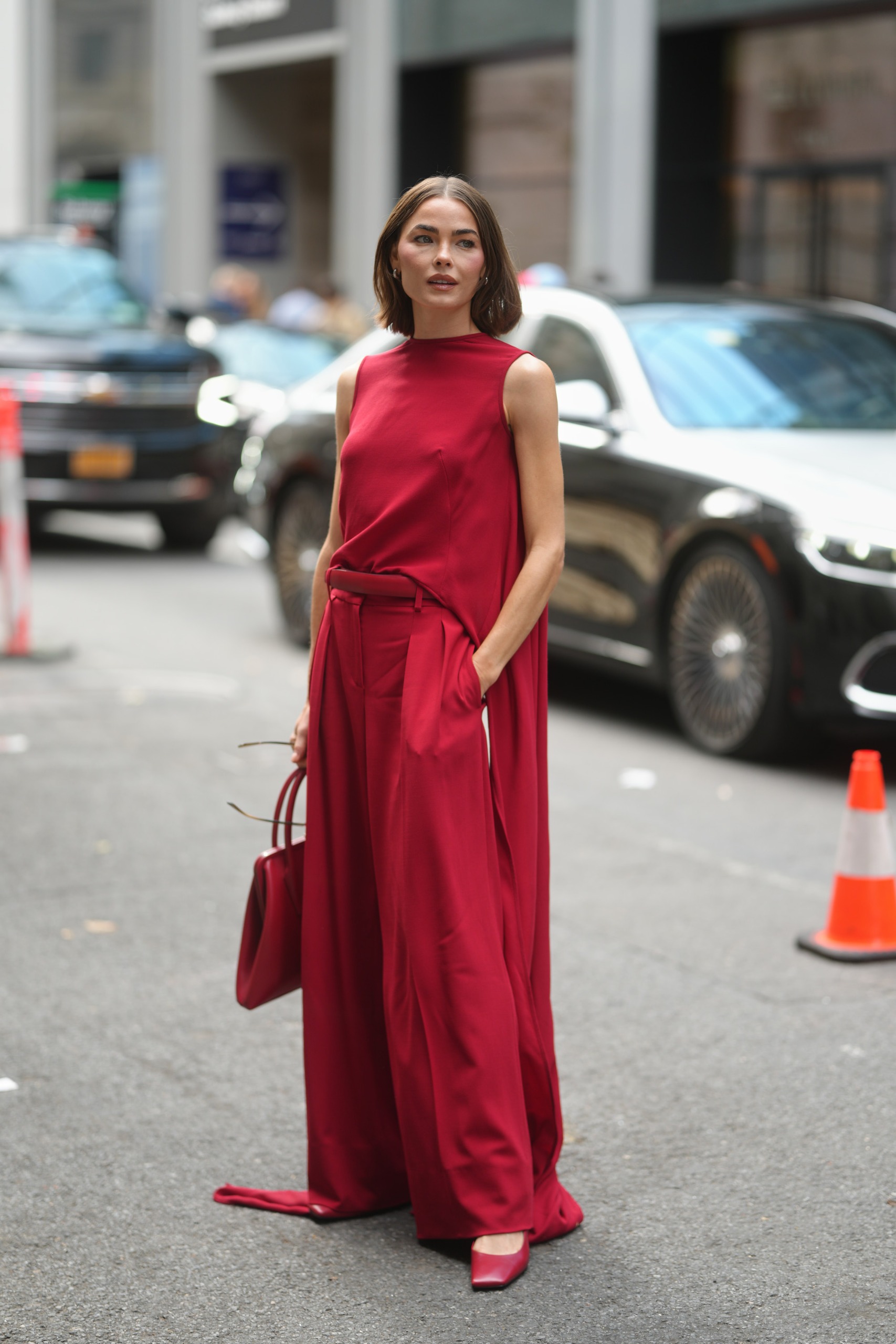 The red color trend on the street style scene at New York Fashion Week Spring/Summer 2027