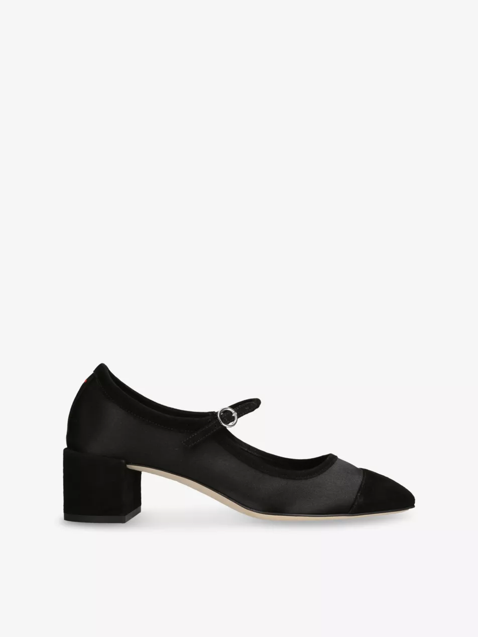 Aline Block-Heel Satin and Suede Mary Jane Pumps