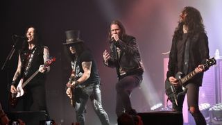 Todd Kerns, Slash, Myles Kennedy and Frank Sidoris of Slash featuring Myles Kennedy & The Conspirators perform during The River Is Rising tour at The Warfield on February 12, 2022 in San Francisco, California