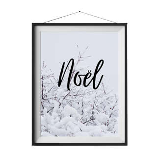Noel Christmas art print with snowy trees behind text