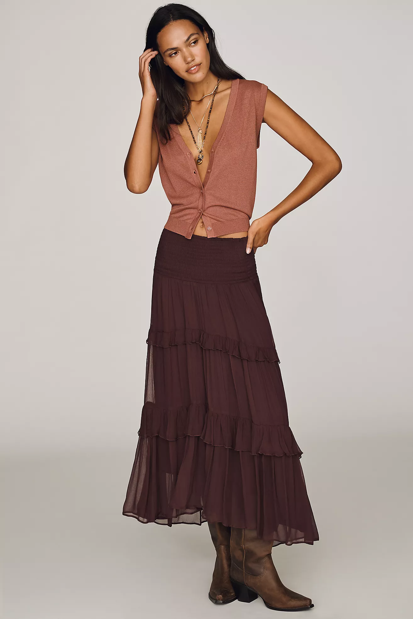 By Anthropologie Tiered Balkans Maxi Skirt