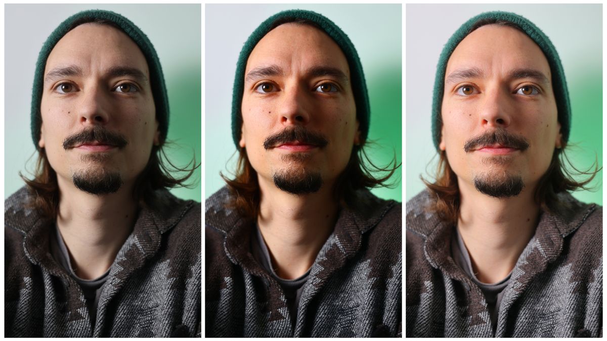 Three portait headshots of a man, with different JPEG profiles, arrayed next to each other