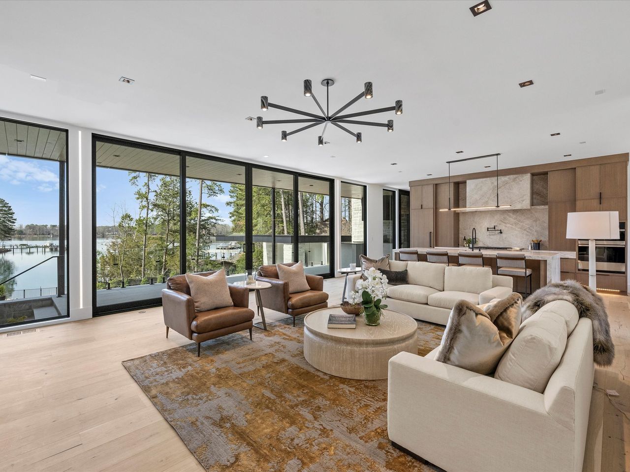 Living area in house overlooking Lake Norman