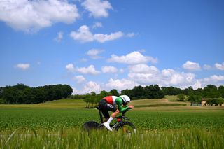 Filippo Ganna riding a time trial at the 2024 Giro d'Italia