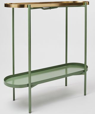 A green and gold rounded planter console table by Oliver Bonas