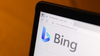 Bing's logo and home screen on a laptop
