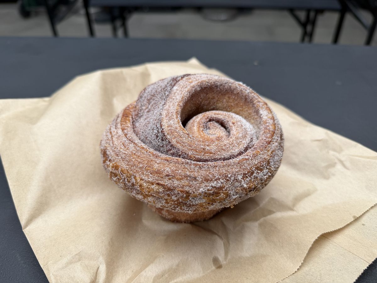 Sample photo from iPhone 17 Pro showing close-up image of cinnamon bun