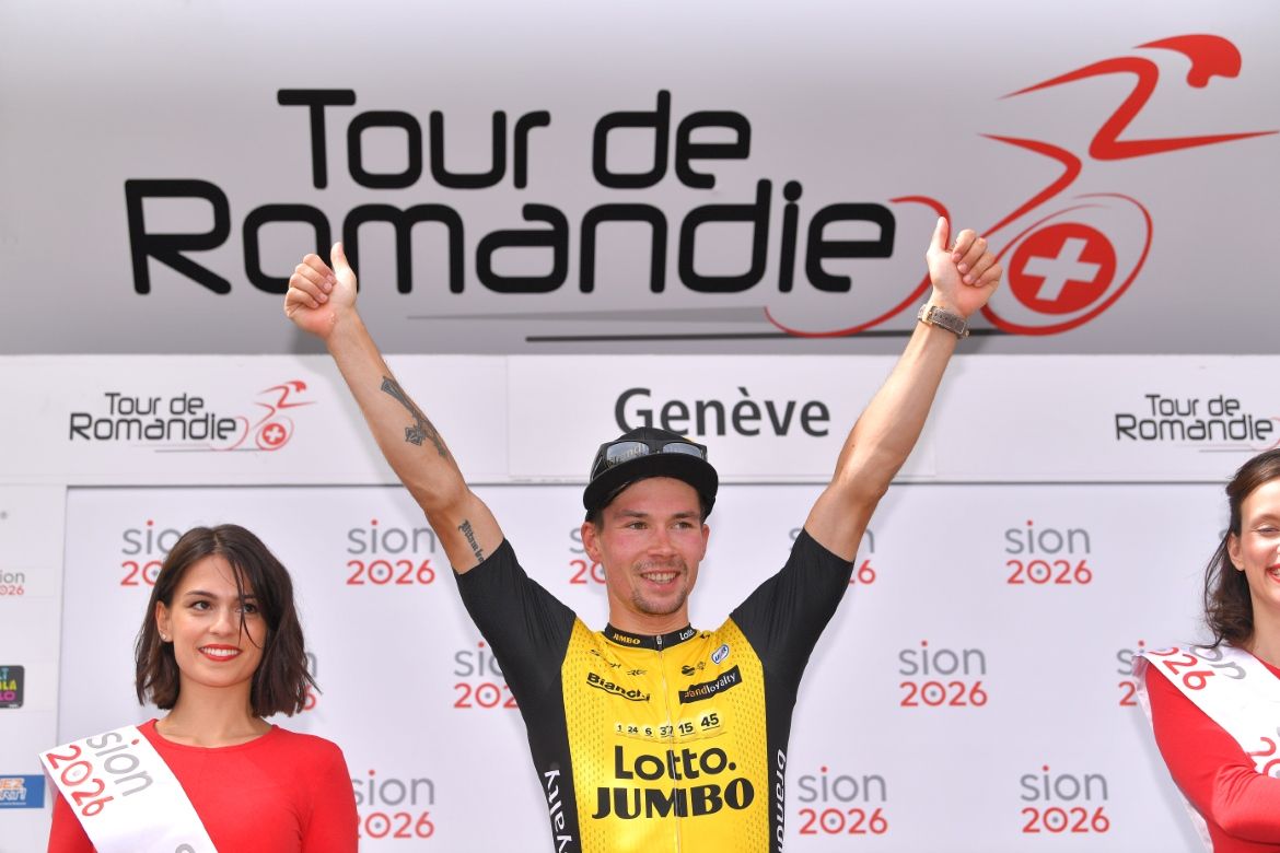 Primoz Roglic on stage after the Tour de Romandie