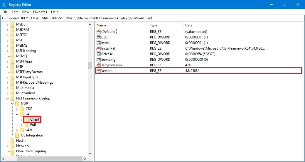 Check .NET Framework version with Registry