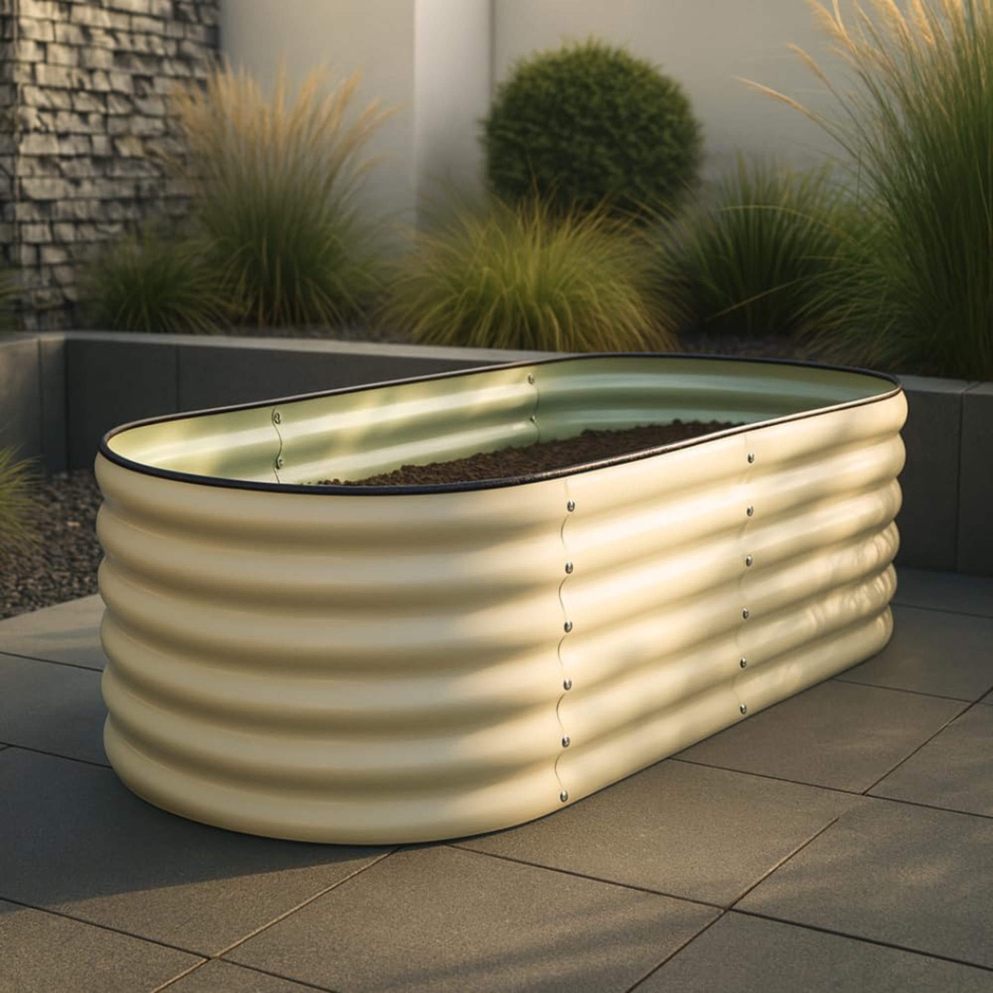 Cream planter on a patio