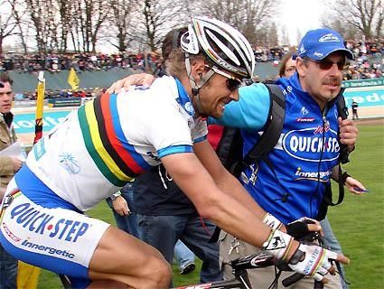 World Champion Tom Boonen (Quick.Step-Innergetic) just after the finish in Roubaix.