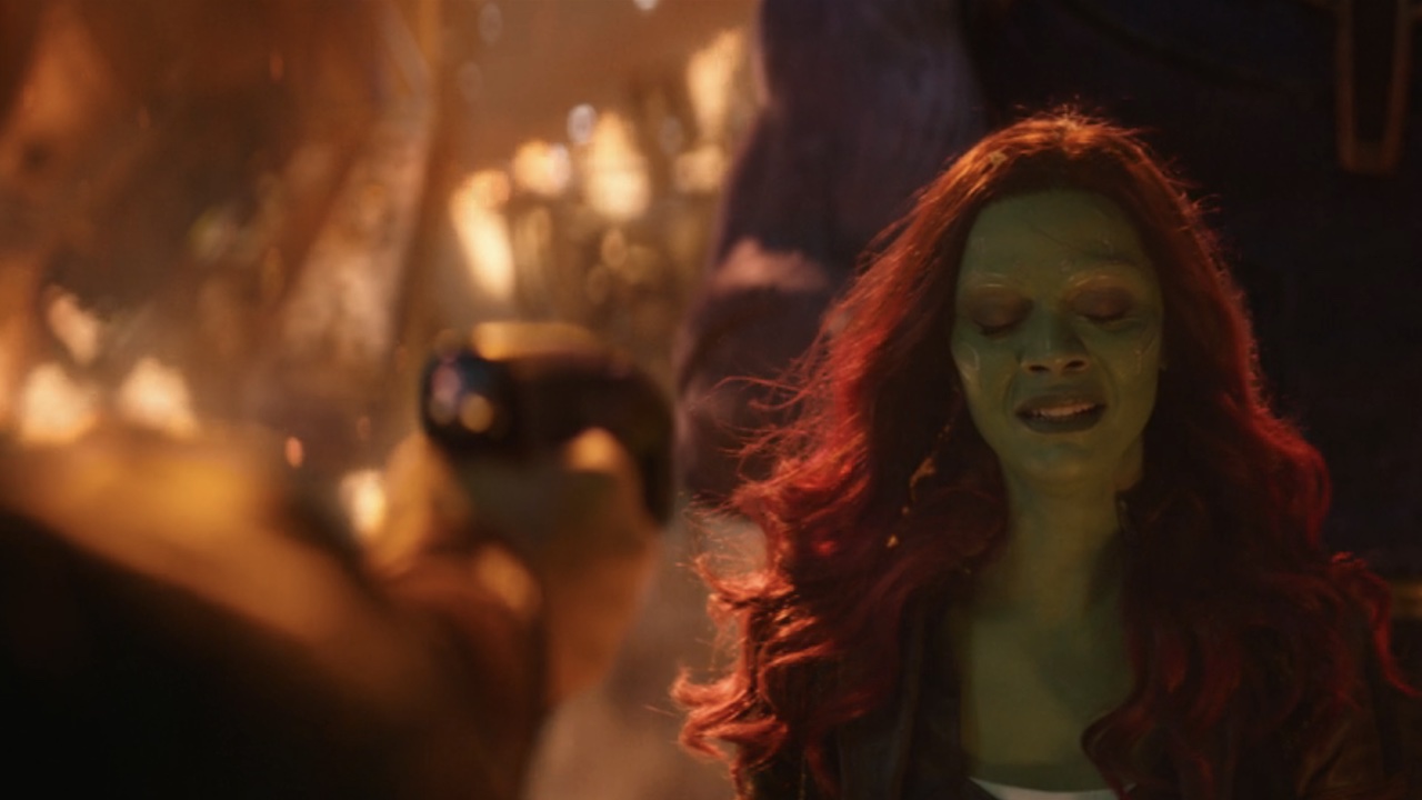Gamora at gunpoint in Avengers: Infinity War