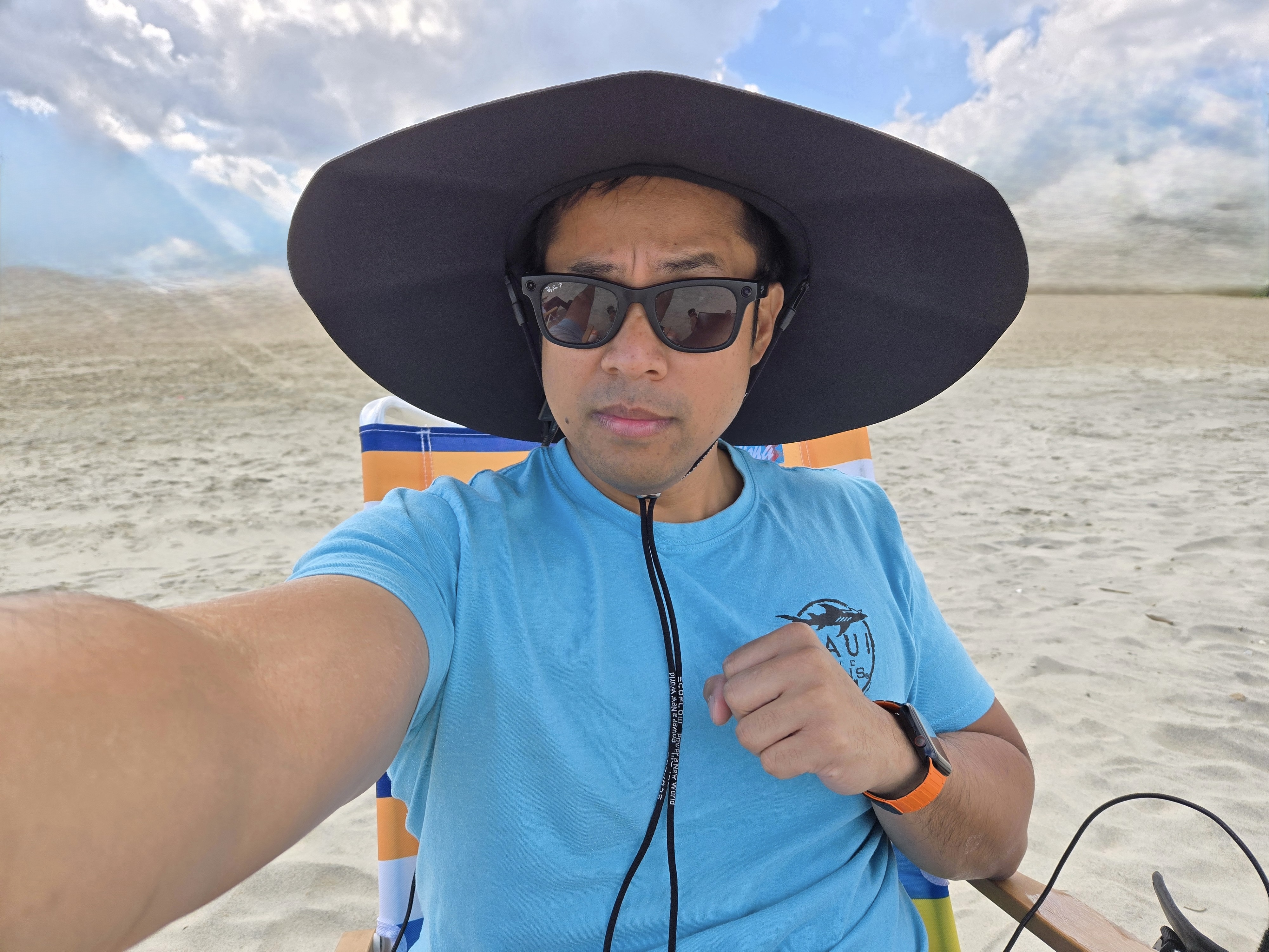 Tom's Guide editor John Velasco wearing an EcoFlow power hat.