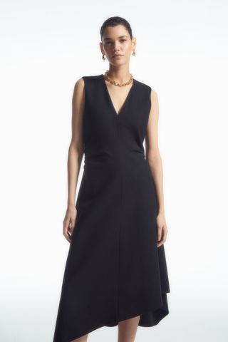 Gathered Asymmetric Midi Dress