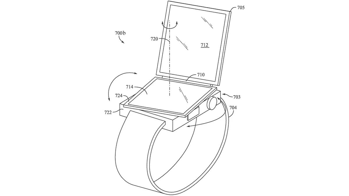 Images from the foldable Apple Watch patent.