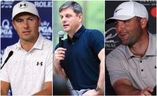 New PGA Tour CEO Brian Rolapp along with Jordan Spieth and Scottie Scheffler