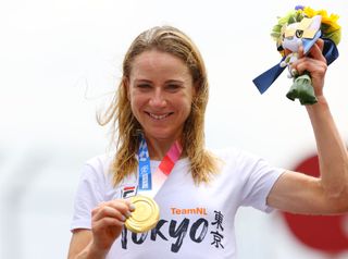 OYAMA JAPAN JULY 28 Annemiek van Vleuten of Team Netherlands poses with the gold medal after the Womens Individual time trial on day five of the Tokyo 2020 Olympic Games at Fuji International Speedway on July 28 2021 in Oyama Shizuoka Japan Photo by Tim de WaeleGetty Images