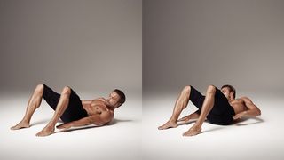 Gilles Souteyrand demonstrates the heel touch abs exercise