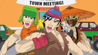 Stan, Kyle and Kenny as anime fighters during the South Park episode 'Good Times with Weapons' (season 8, episode 1).