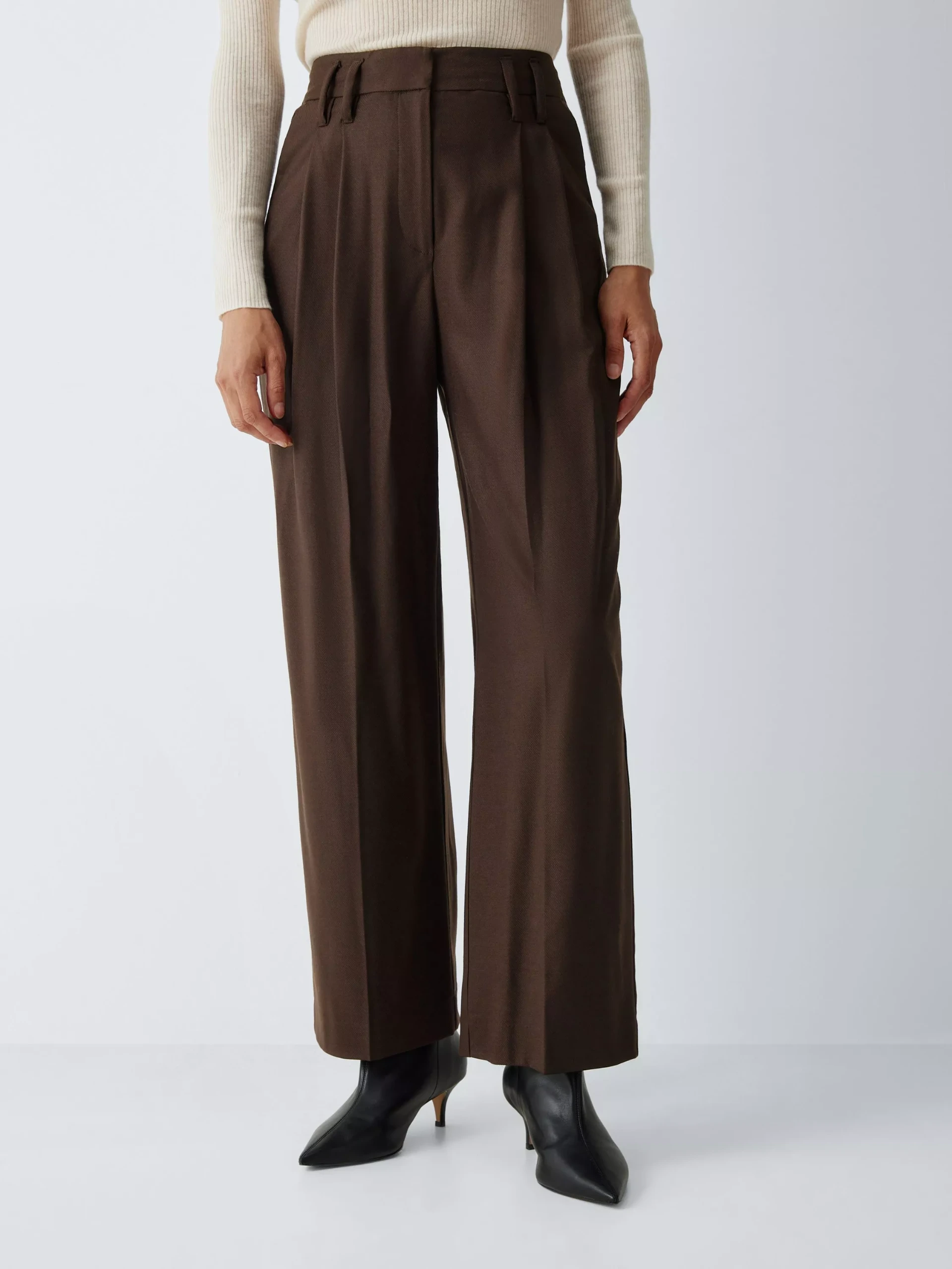 John Lewis Wool Rich Pleated Tailored Trousers, Chocolate