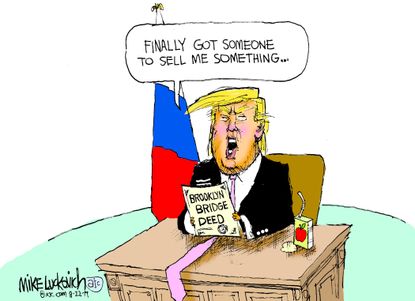 Political Cartoon U.S. Trump Greenland Buying Brooklyn Bridge Scam Conned