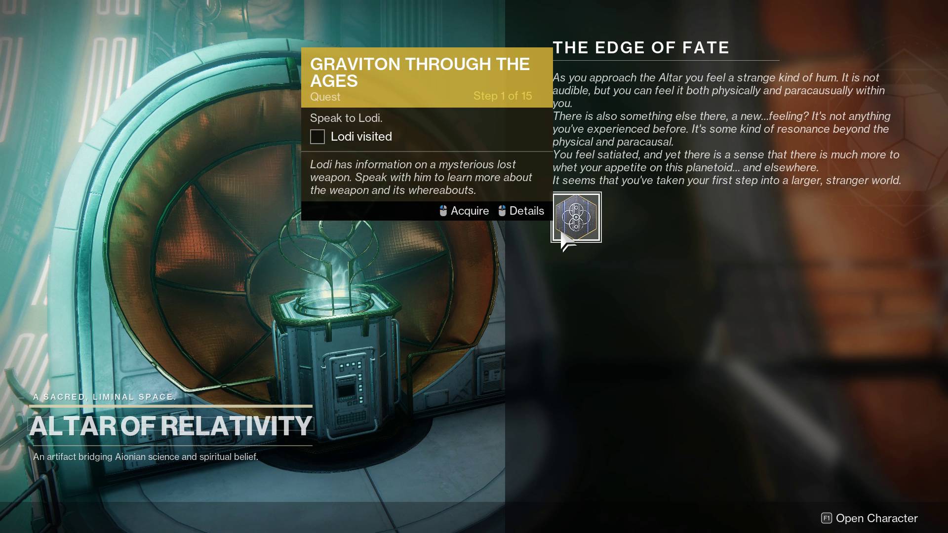 Destiny 2 Graviton Through the Ages Exotic quest start from Altar of Relativity
