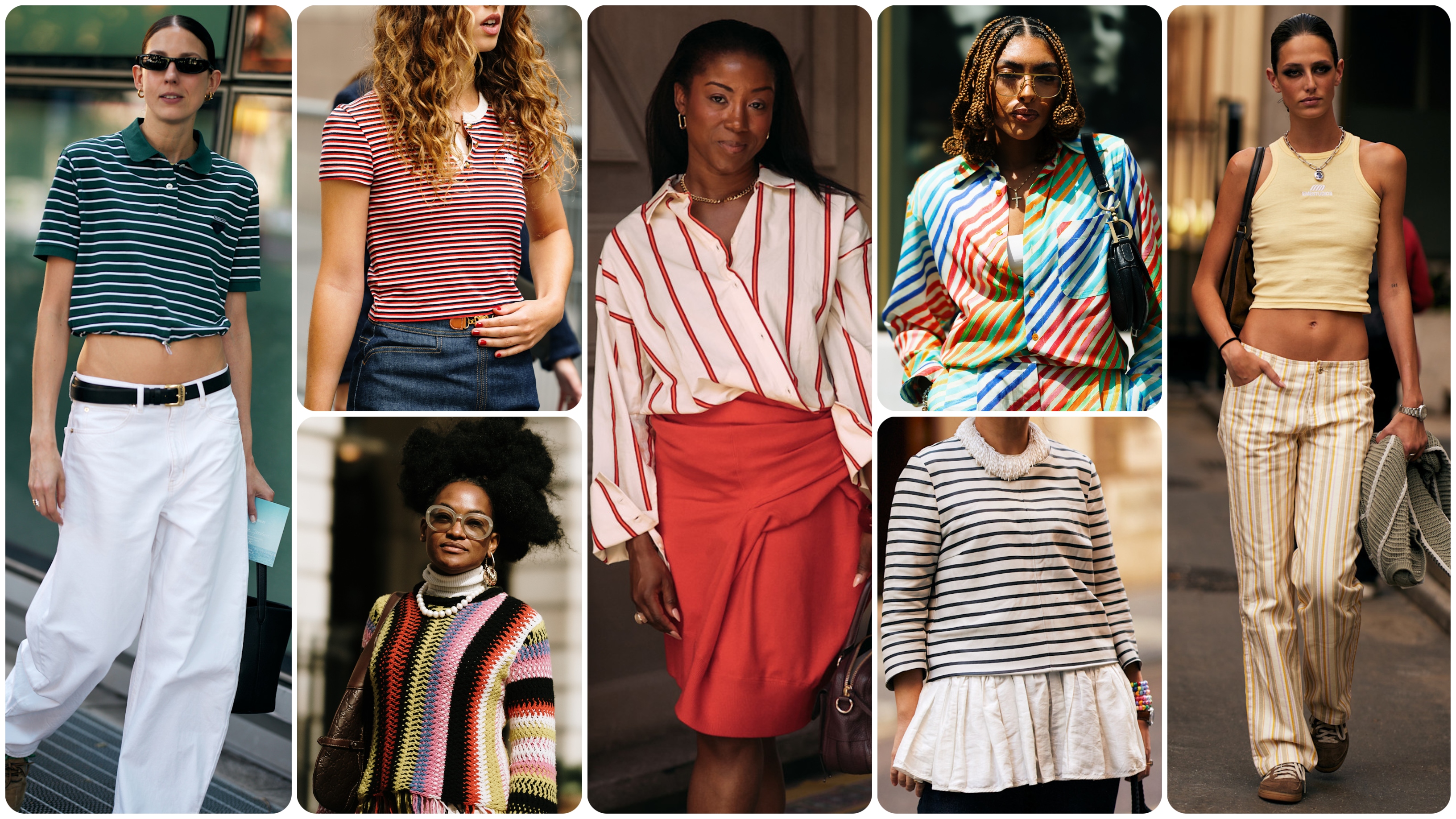 collage of women wearing stripes 