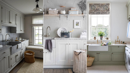 3 images of a laundry pantry combo room