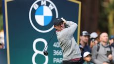 Rory McIlroy holds his finish on a tee shot at the BMW PGA Championship