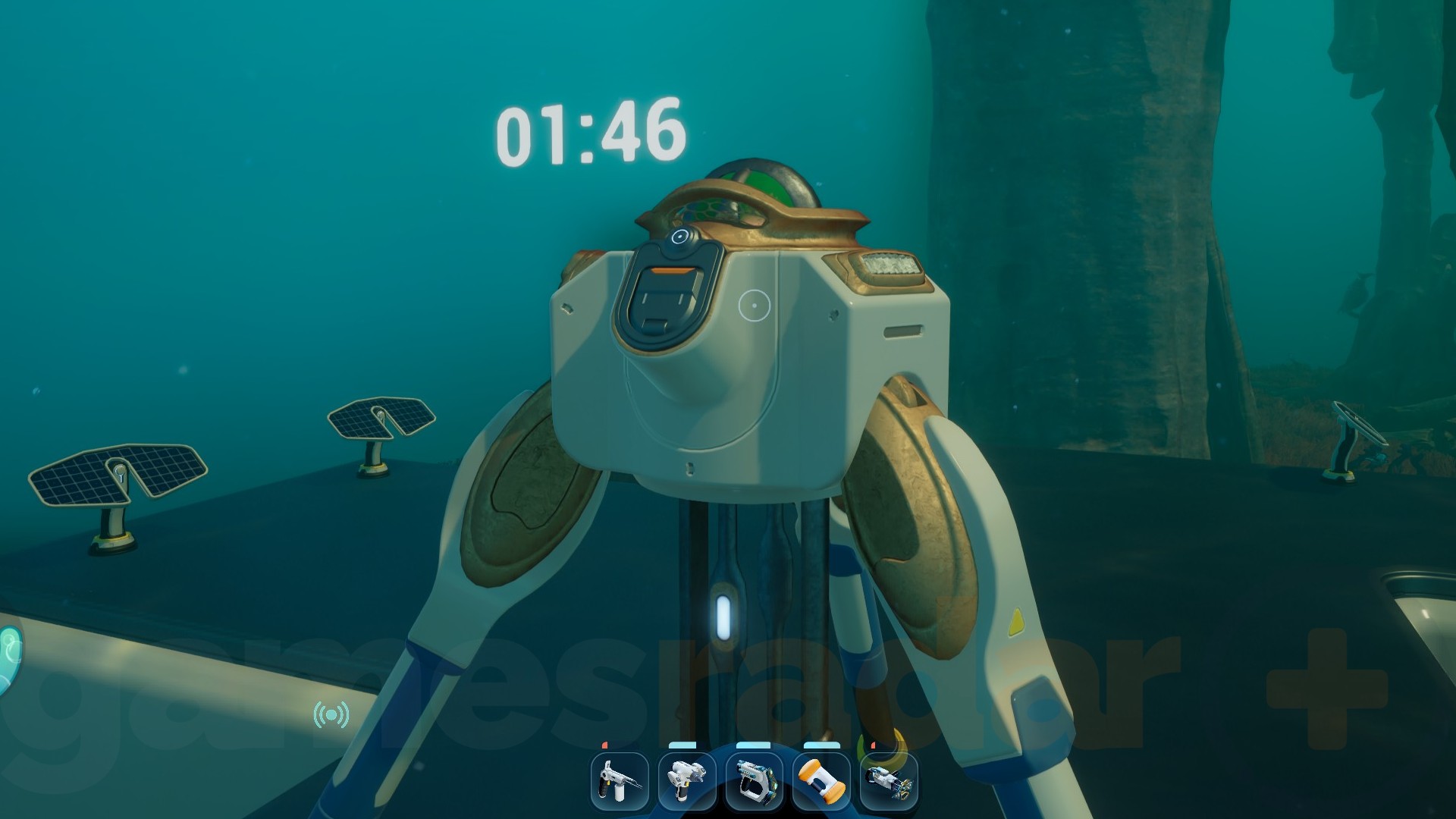 A countdown appears above a Subnautica 2 metal farm