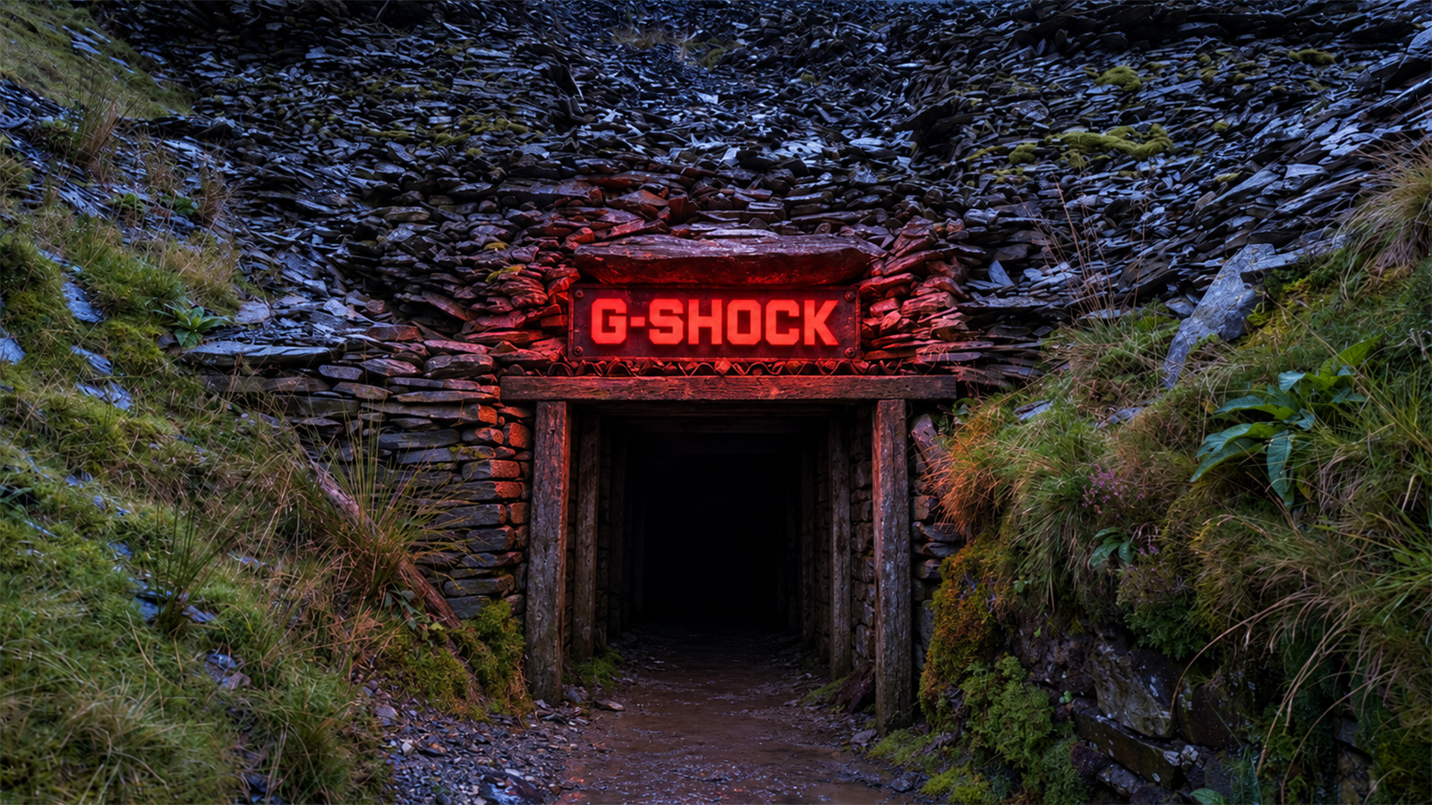 Mine entrance with G-SHOCK sign above it