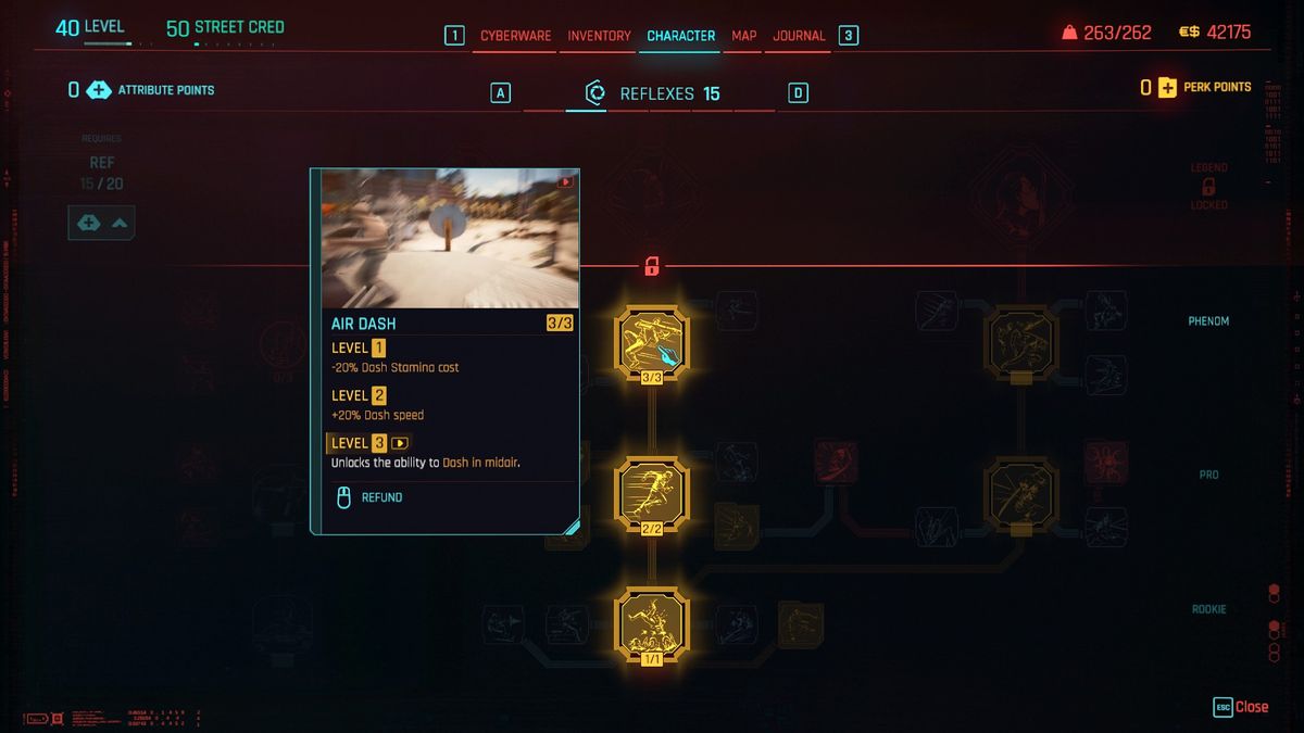 Cyberpunk 2077 skills for air dashing