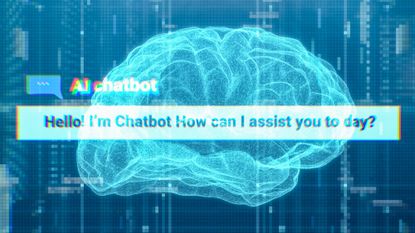 Brain with blurry AI chatbot text on top
