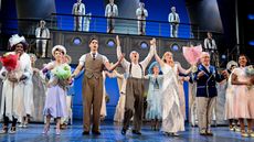 The cast of Anything Goes take a bow at the Barbican in July 2022 