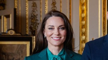 Kate Middleton rocks emerald green suit and custom blouse at Windsor Castle
