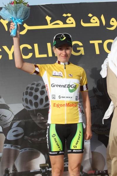 New race leader Judith Arndt (GreenEDGE-AIS) on the podium