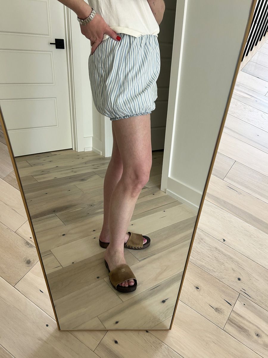 Reformation Sylvie shorts try-on