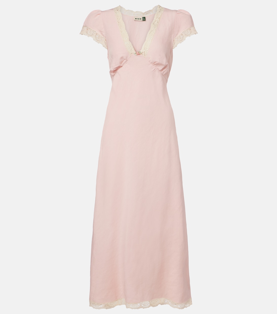 Bridal Clarice Lace-Trimmed Linen-Blend Midi Dress in Pink - Rixo