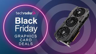 An Asus graphics card against a TechRadar Black Friday background