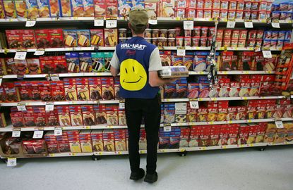 An employee stacks shelves in Ohio.